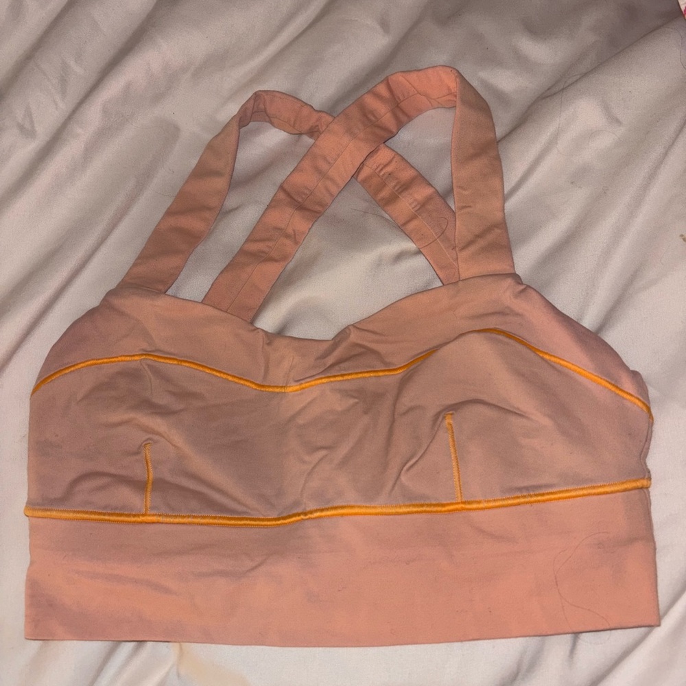 Lululemon Athletica Peach Spinerette Sports Bra with Orange Trim